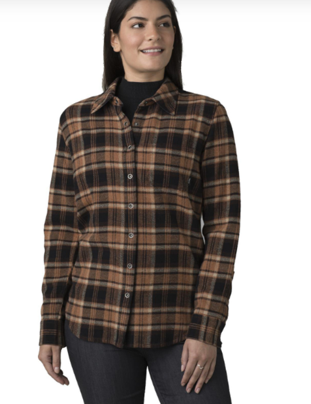 PRANA Women's Golden Canyon Flannel Shirt Large Sepia Brown Plaid NWT